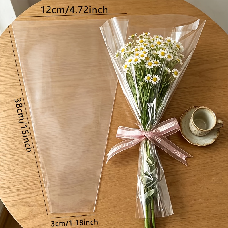 Event Party Shop - 透明プラスチック製の花束用包装袋52枚セット。バラやギフトのラッピングに最適で、花屋での日常的な使用に適しています。