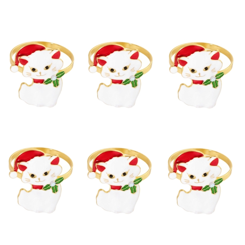 Napkin Folding Set - クリスマスナプキンリング、メタルナプキンホルダー6個セット、フロントホリデーラインストーンオーナメント付き、折りたたんだナプキンを保持します37JD