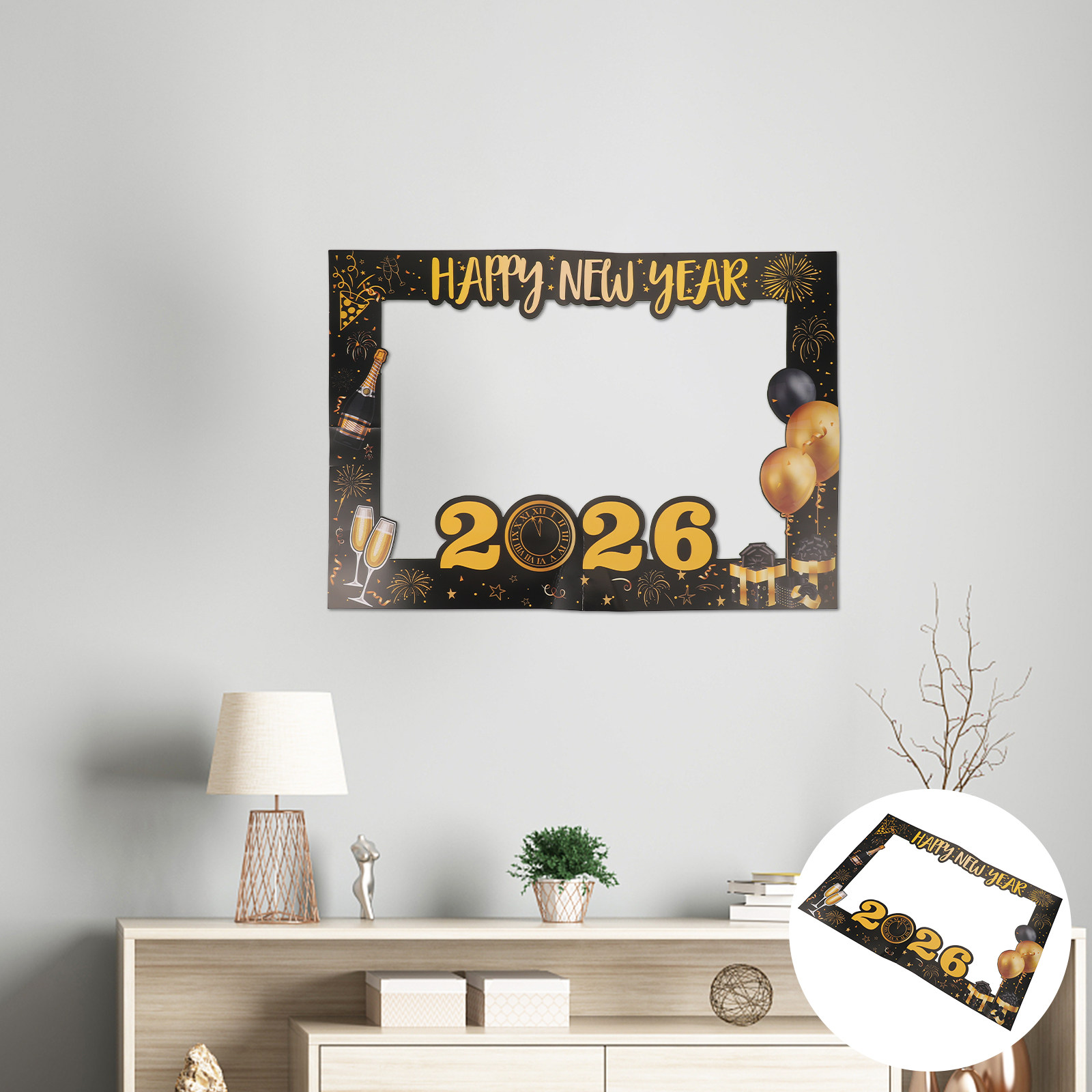 Photo Booth Frame - 大型2026年新年フォトブースフレーム、段ボール製、自撮り用小道具、高画質プリント、カウントダウンパーティー装飾、新年のお祝い用フォトフレーム、再利用可能