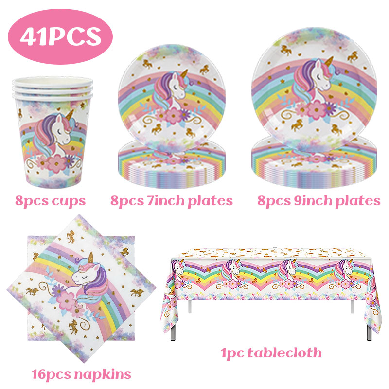 ユニコーンテーマの誕生日デコレーションセット レインボー使い - Table Cloth Disposable のレビューと価格