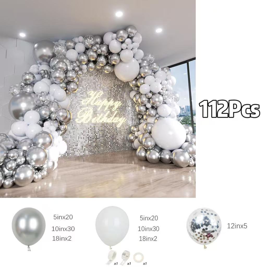 112個入り白と銀のバルーンアーチキット メタリックシルバー - Balloon Arch Kit のレビューと価格