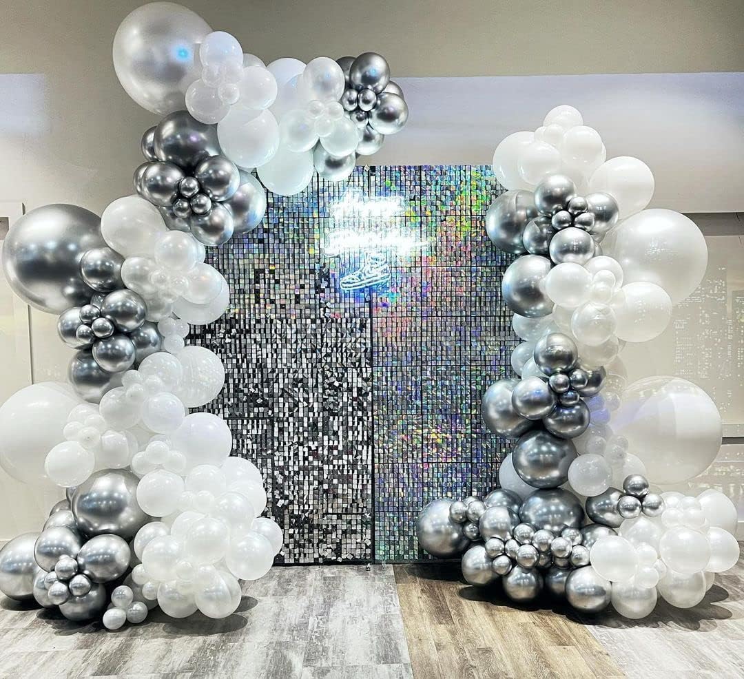 112個入り白と銀のバルーンアーチキット メタリックシルバー - Balloon Arch Kit のレビューと価格
