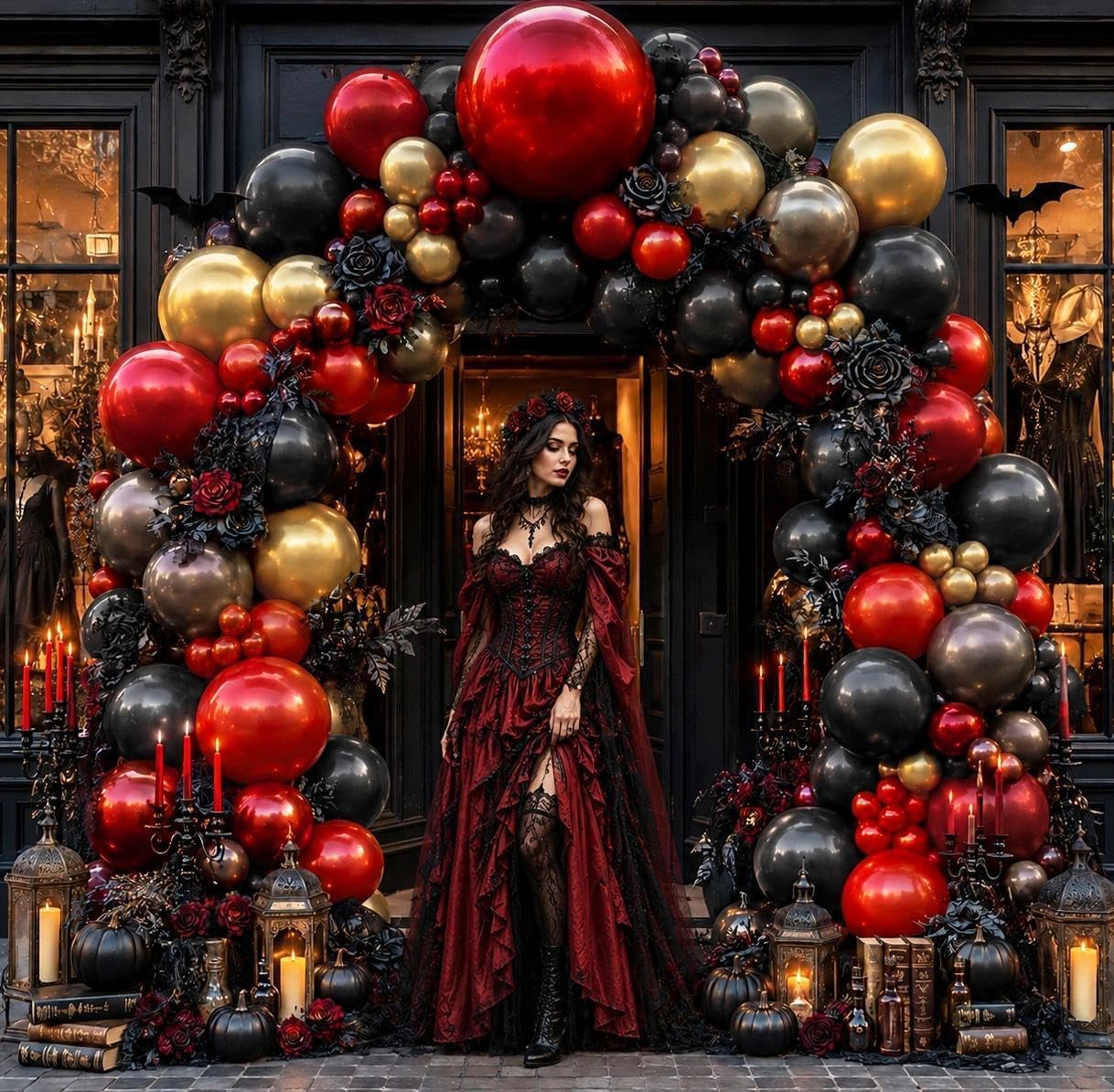 ハロウィンバルーンアーチキット、ダブルスタッフドダークレッド - Balloon Arch Kit のレビューと価格