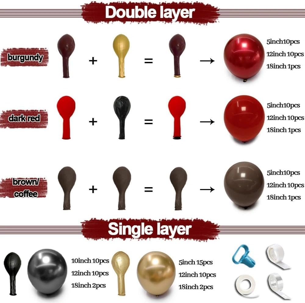 ハロウィンバルーンアーチキット、ダブルスタッフドダークレッド - Balloon Arch Kit のレビューと価格