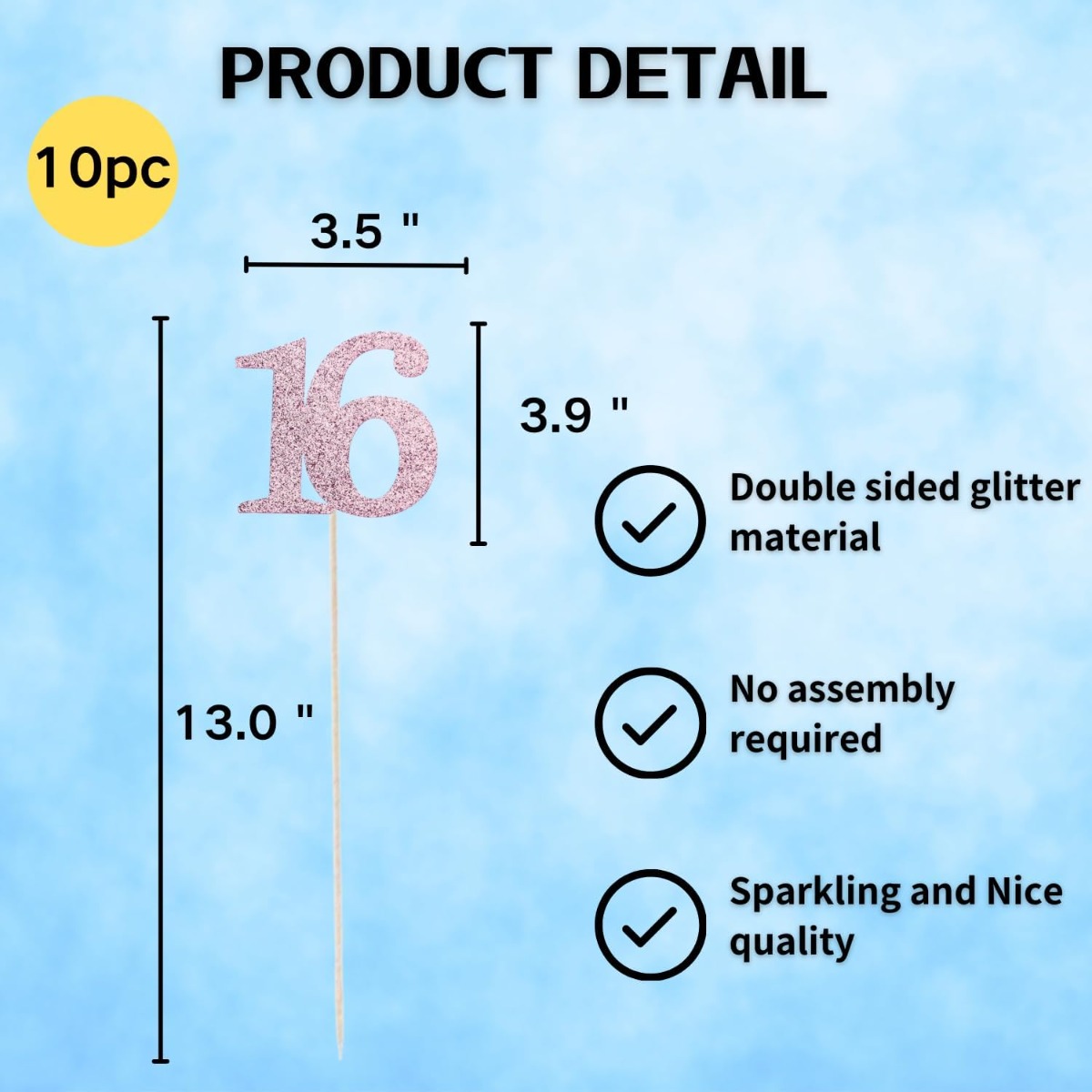10個入り、両面にラメが施された、16歳の誕生日や記念日のお - Centerpiece Stick のレビューと価格
