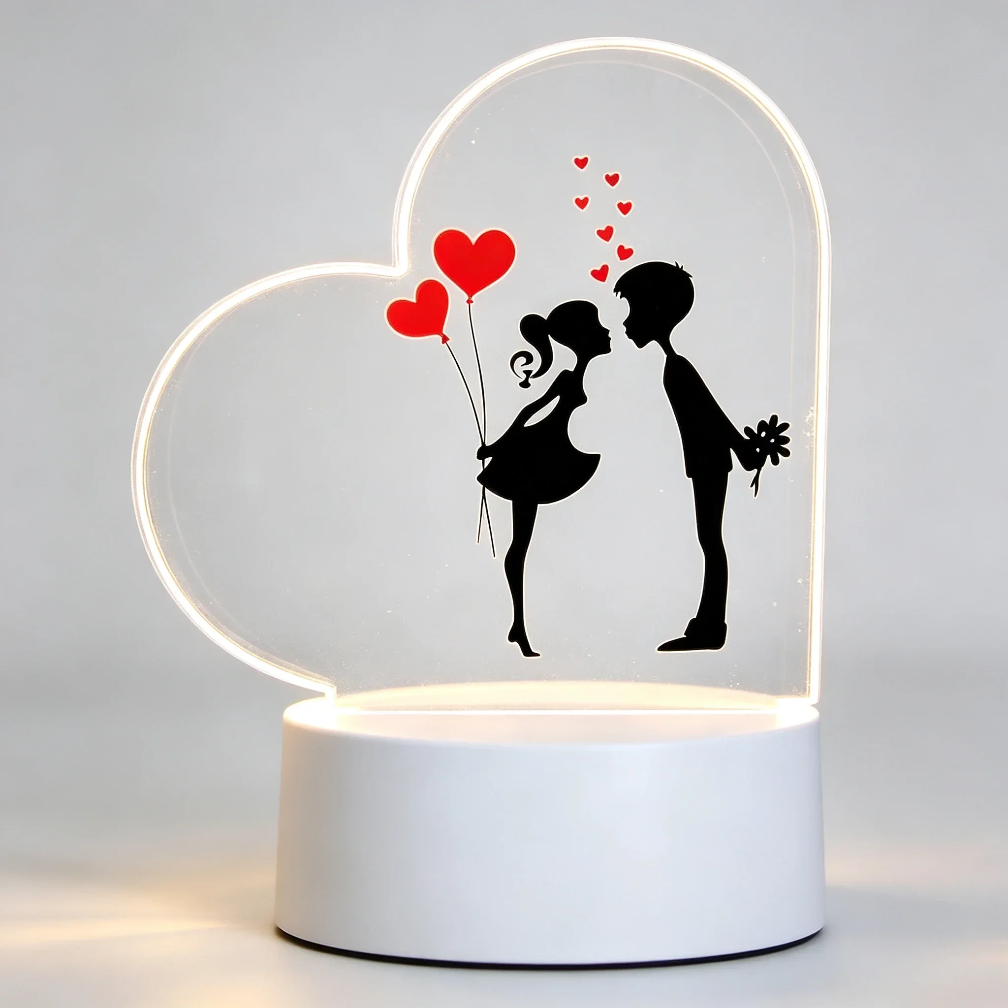 ハート型アクリル3Dナイトライト　キスをするカップルとハート - Led Balloon Light のレビューと価格