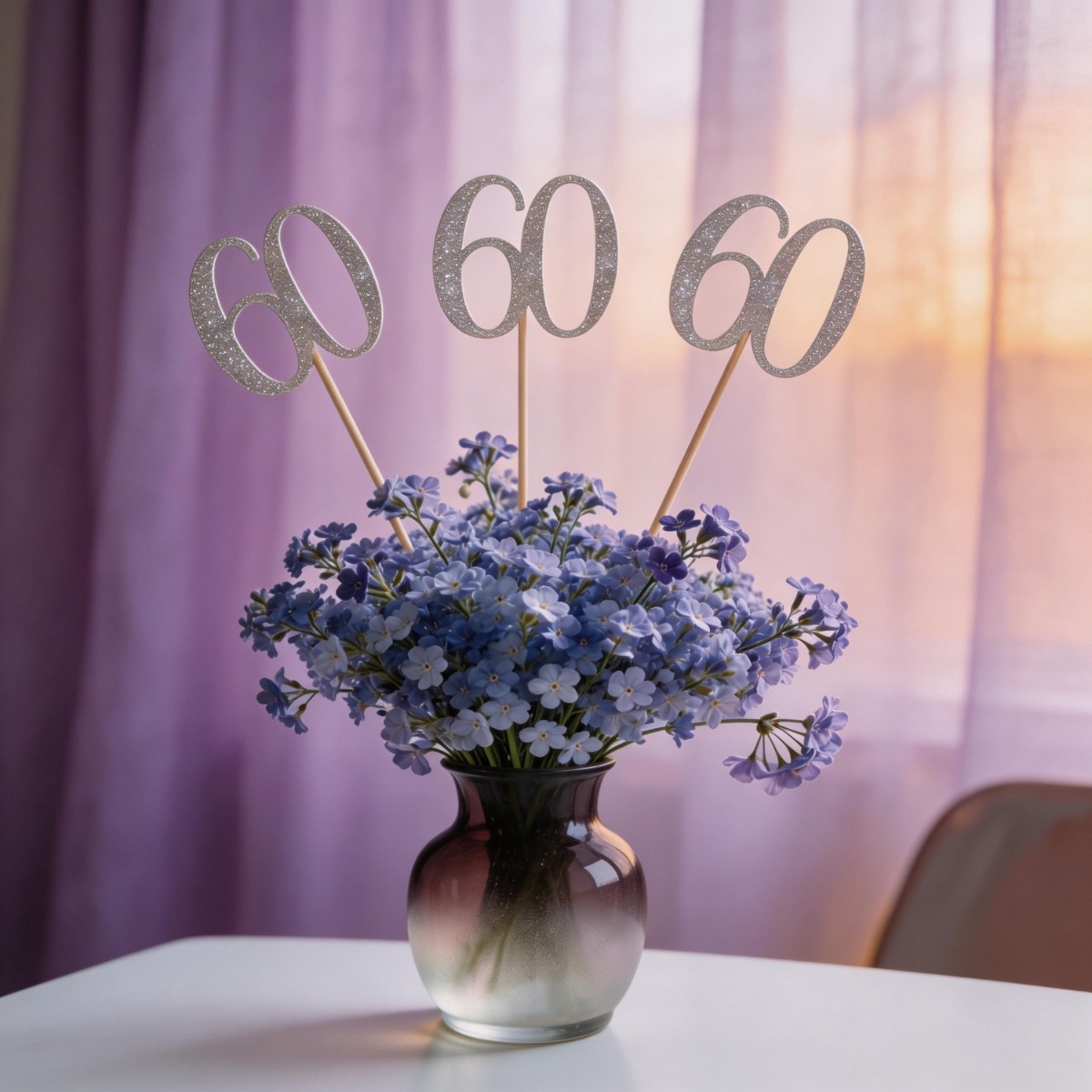 60歳のお誕生日を祝うテーブル装飾に最適な、銀色のラメ入りス - Centerpiece Stick のレビューと価格