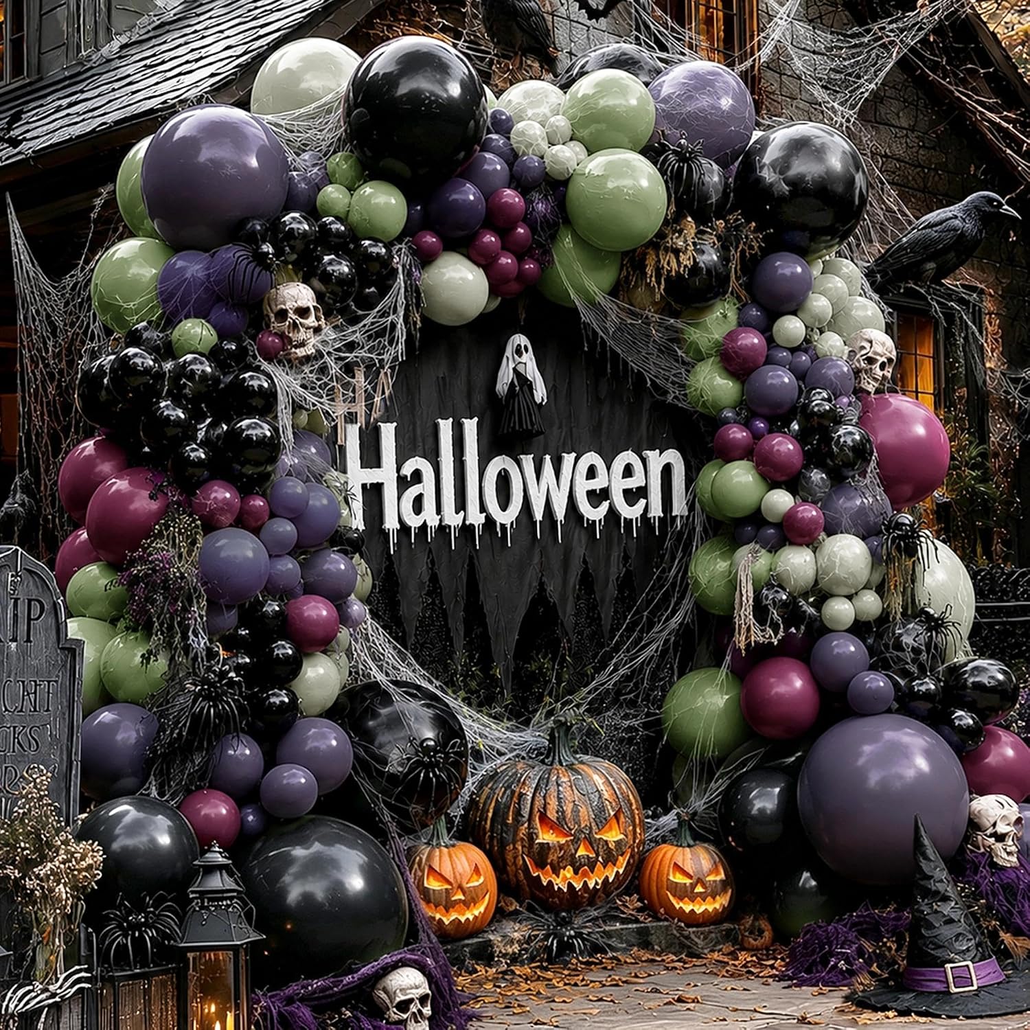 黒紫緑ハロウィン スポッキーバルーンアーチキット 100個入 - Balloon Arch Kit のレビューと価格