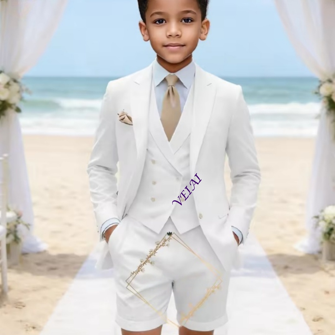 男の子用、カスタムメイドのクラシックな3ピースリネンスーツ。 - Event & Party Supply のレビューと価格