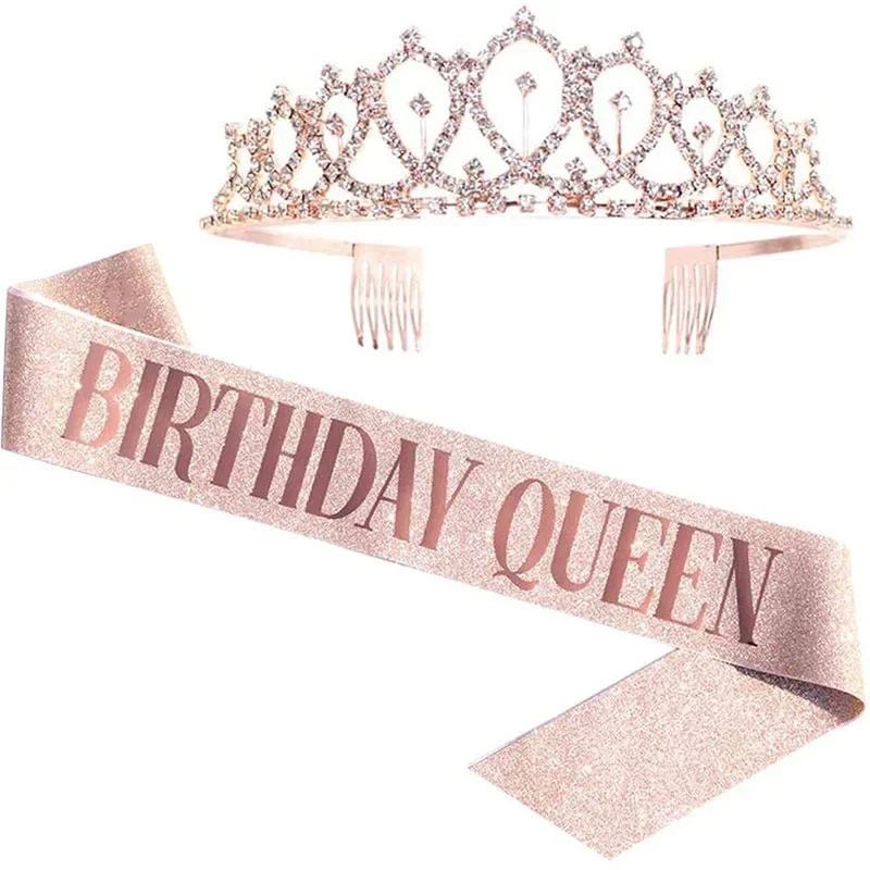 女性のためのラインストーン付きのクイーンクラウン、女の子の誕 - Birthday Sash Glitter のレビューと価格