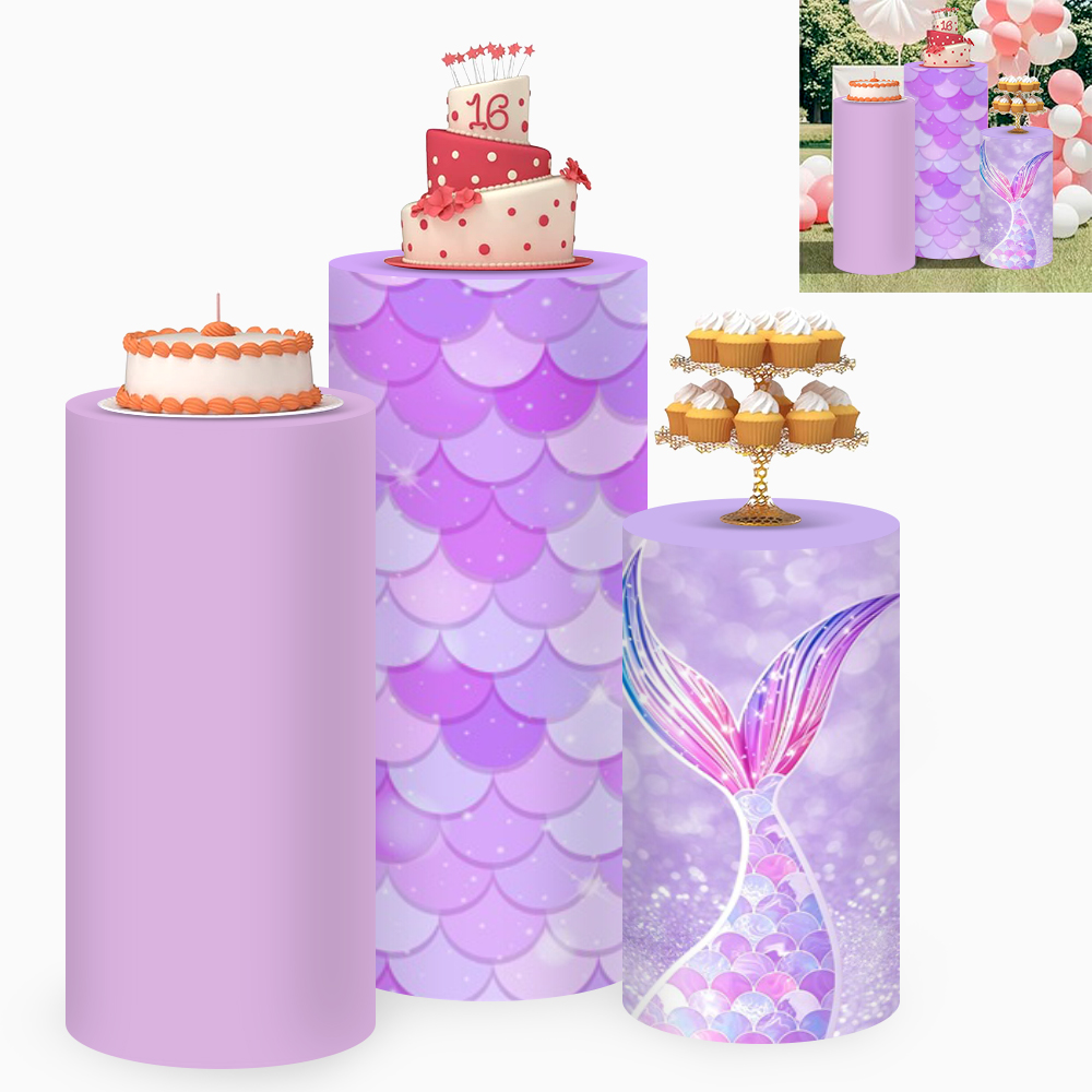 イーレ マーメイド柄の円筒型テーブルカバー、背景幕、紫色の魚 - Dessert Table Backdrop のレビューと価格
