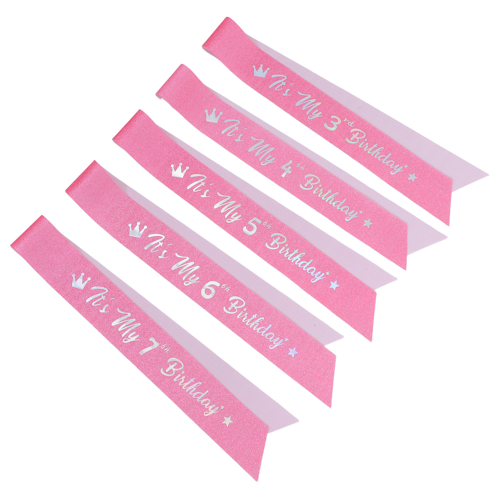 5個入り ピンクのラメ入り「お誕生日おめでとう」サッシュ。プ - Birthday Sash Glitter のレビューと価格