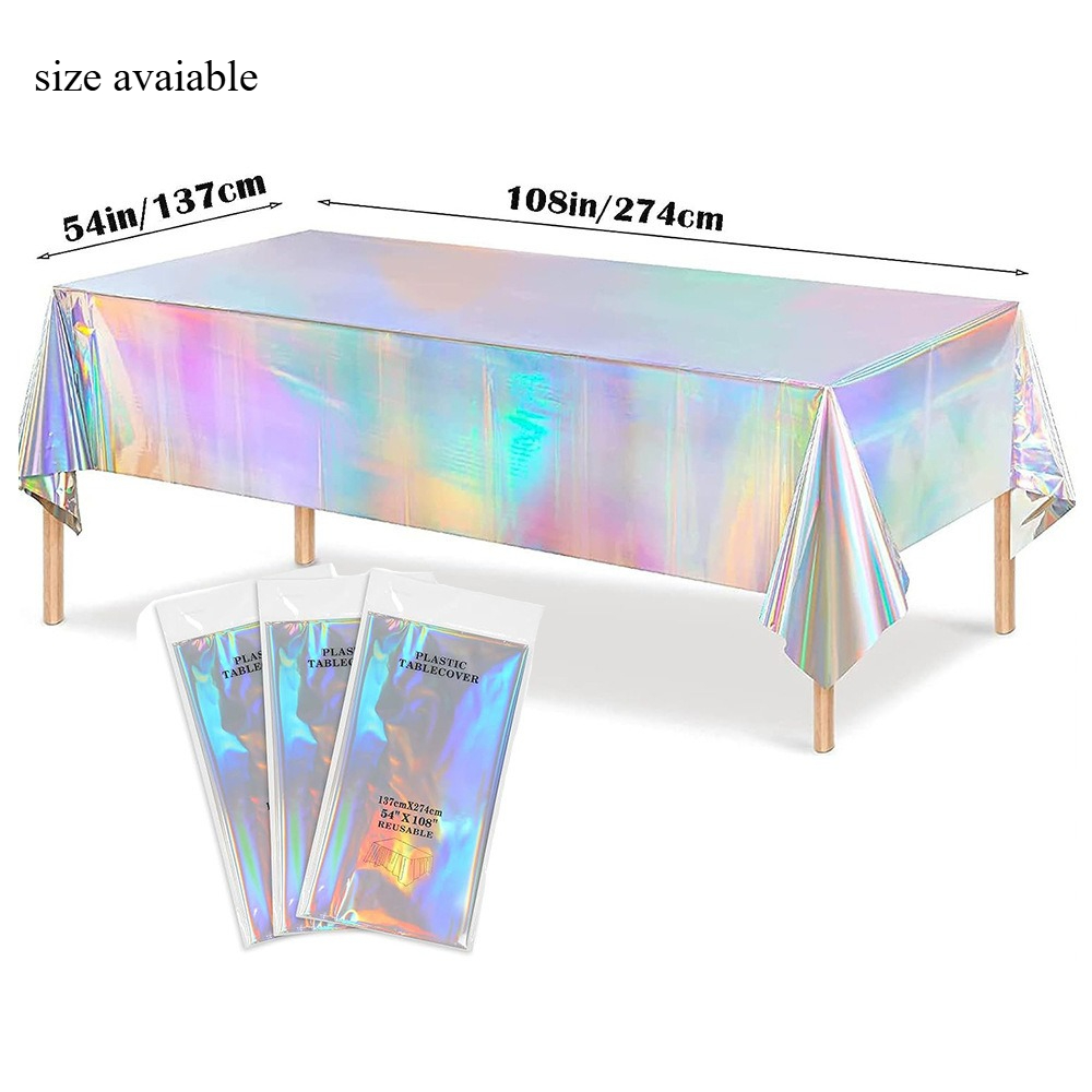 ホログラフィックパーティーテーブルクロス使い捨てプラスチック - Table Cloth Disposable のレビューと価格