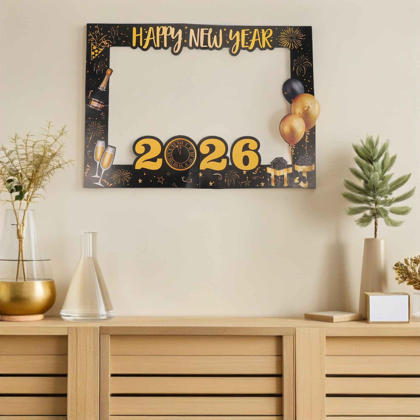 大型2026年新年フォトブースフレーム、段ボール製、自撮り用 - Photo Booth Frame のレビューと価格